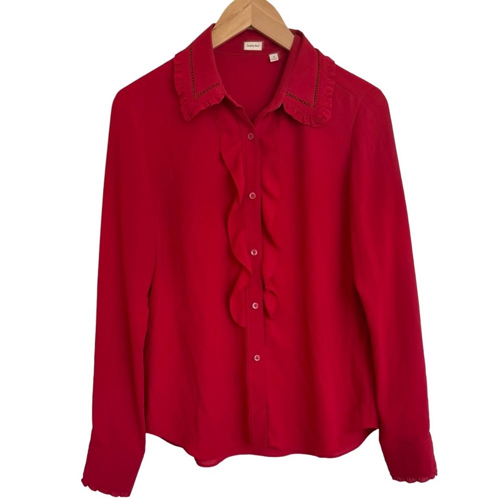 Aritzia Sunday Best‎ Button Down Festive Long Sleeve Shirt Blouse Top M Red